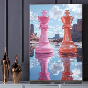 Surreal Chess Kings Digital Art | Modern Abstract Chess Decor #1137