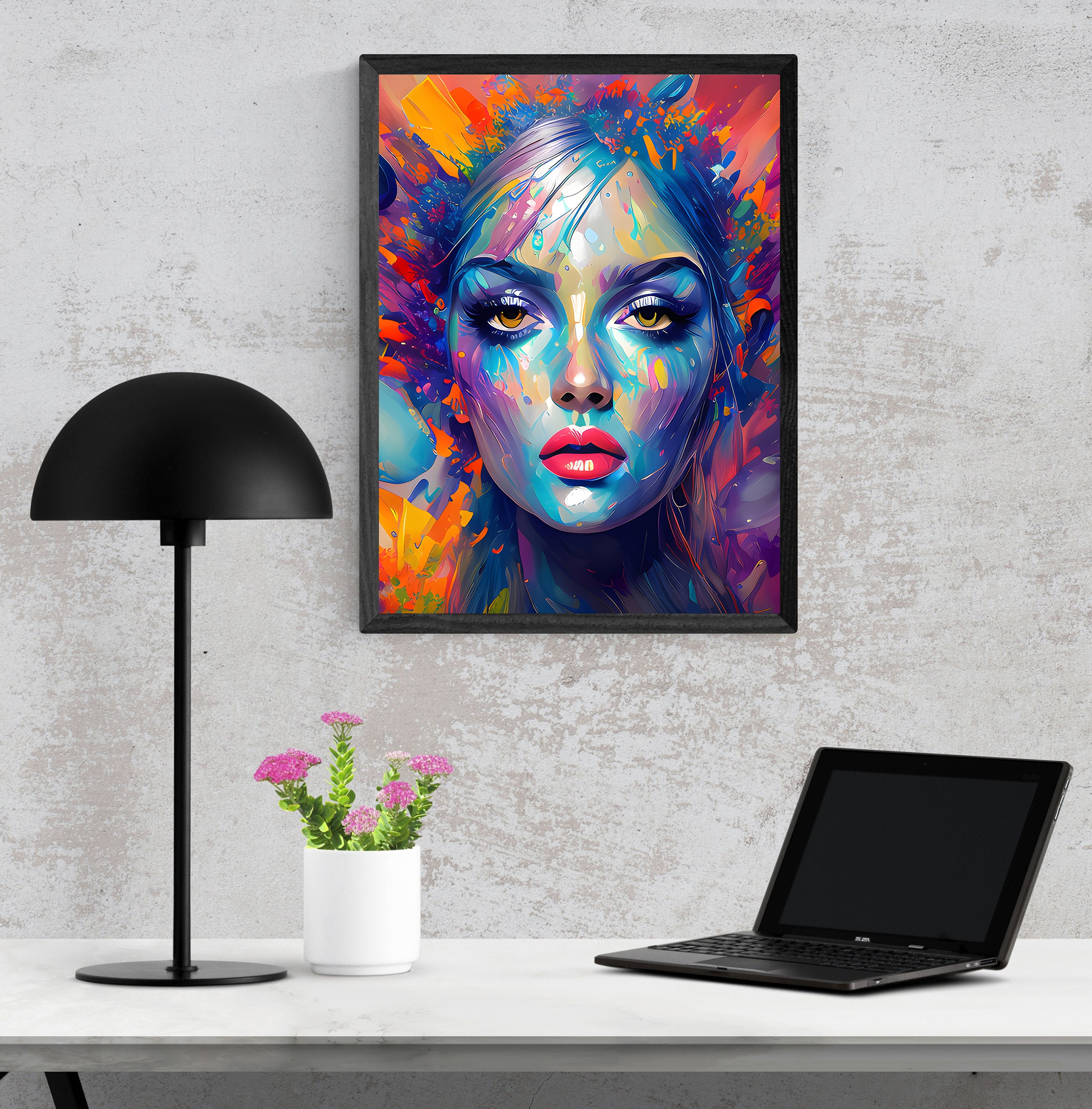Colorful Abstract Woman Portrait Wall Art for Living Room Etsy Australia