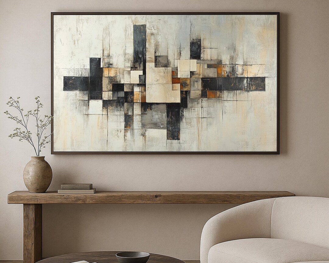 Abstract Geometric Wall Art – Modern Neutral Blocks Print, Beige Black ...