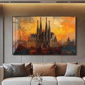 Sagrada Familia Digital Download, Abstract Barcelona Landmark Art, Gaudi Cathedral Sunset Painting, Digital Print #1451