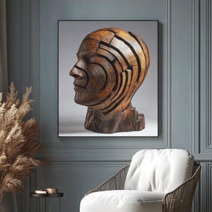 Wooden Abstract Face Digital Art | Modern Rustic Wall Decor #1135