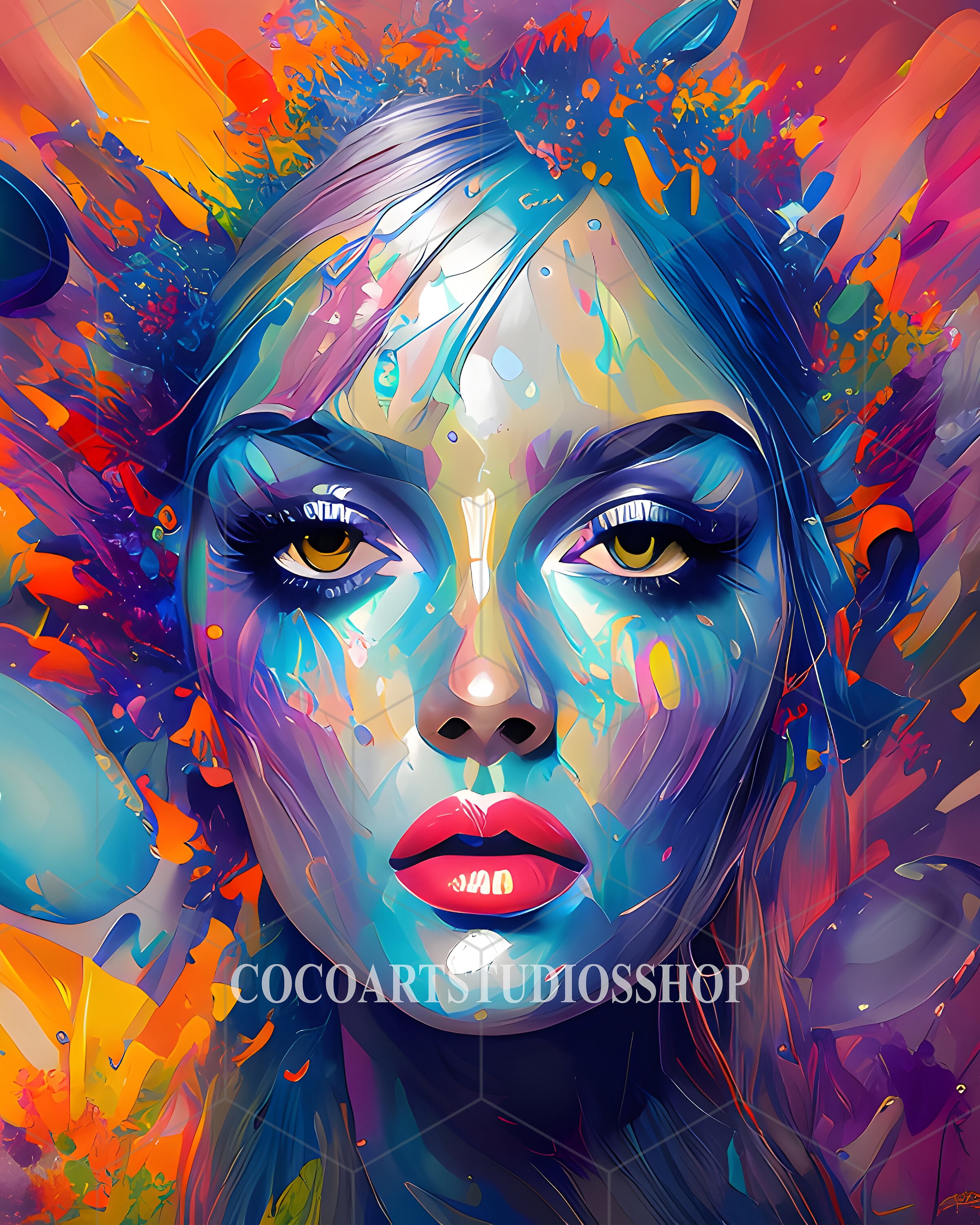 Colorful Abstract Woman Portrait Wall Art for Living Room Etsy Australia