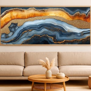 Orange Navy Geode Digital Download, Gold Glitter Abstract Wall Art, Agate Crystal Digital Print for Modern Glam Decor #1647