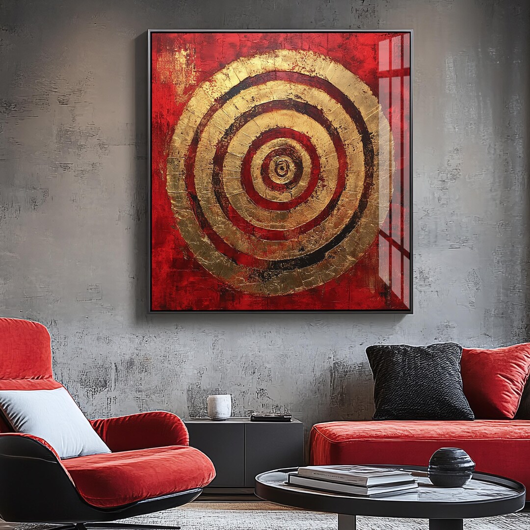 Red Gold Circles Abstract Art Print, Modern Wall Decor (digital ...