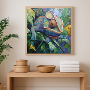 Colorful Chameleon Jungle Digital Download, Vibrant Reptile Wall Art, Tropical Animal Digital Print #1396