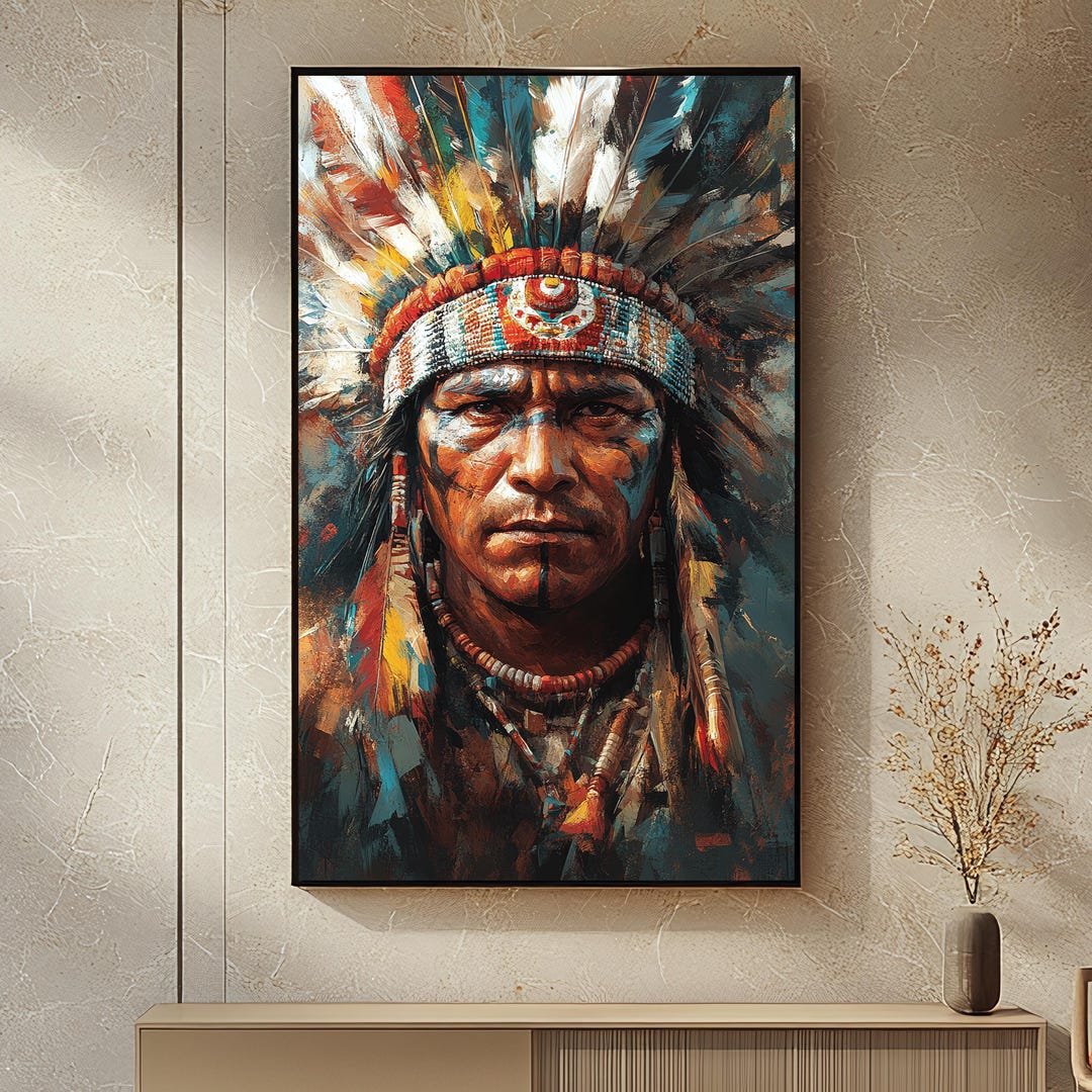 Native American Chief Digital Art | Tribal Warrior Wall Decor #1126 - Etsy