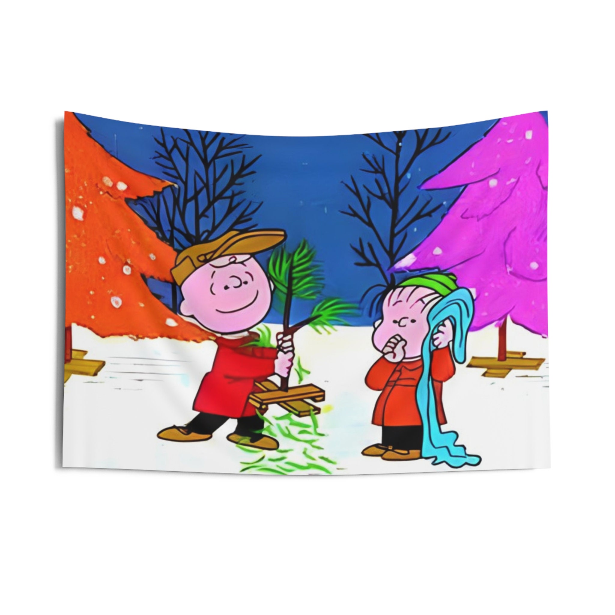 Charlie Brown & Linus Christmas Tree Tapestry Peanuts Winter Scene