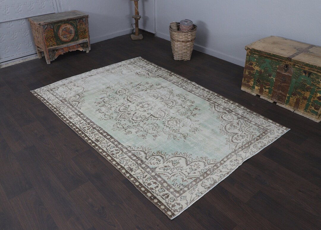 Cream Turkish Rug, Oushak Aera Wool Rug, 4'9x7'3 Feet, Turkey Living