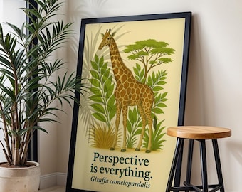 Giraffkonsttryck: Djurillustration av savann, 'Perspektiv är allt'