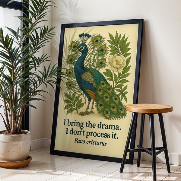 Peacock Botanical Art Print: Vintage Style Pavo cristatus Poster