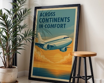 Vintage Airplane Travel Poster: Mid-Century Jet Age Art (Digital Download)