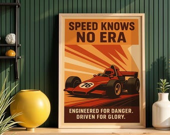 Plakat wyścigowy Formuły 1: Sztuka sportów motorowych w stylu retro (wersja cyfrowa do pobrania)