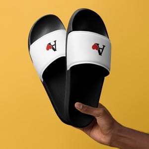 Ace of Hearts Poker Slides: Bold Red & Black Sandals