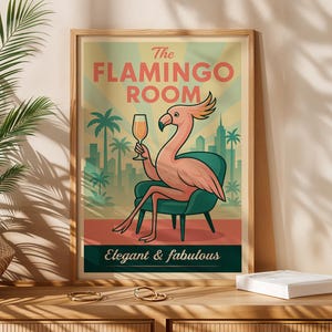 Retro Flamingo Cocktail Poster: Mid-Century Tropical Wall Art