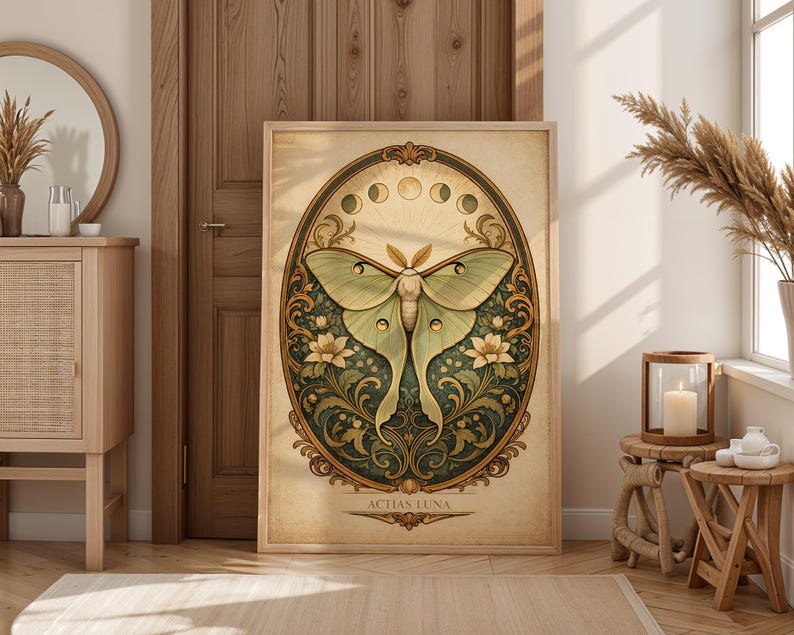 Art Nouveau Luna Moth Print, Vintage Insect Illustration, Ornamental ...