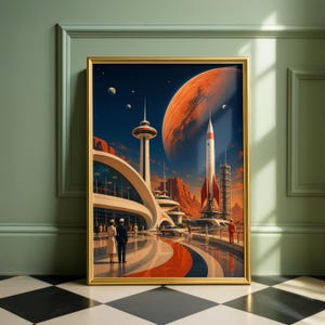 Retro Futuristic Mars Print, Mid Century Sci Fi Wall Art (Digital Download)