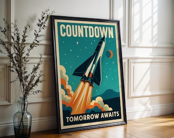 Mid Century Rocket Poster: Space Age Retro Print (Digital Download