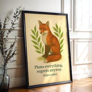 Fox Vintage Botanical Poster – Plans Everything, Regrets Anyway – Wild Truths Digital Download Print