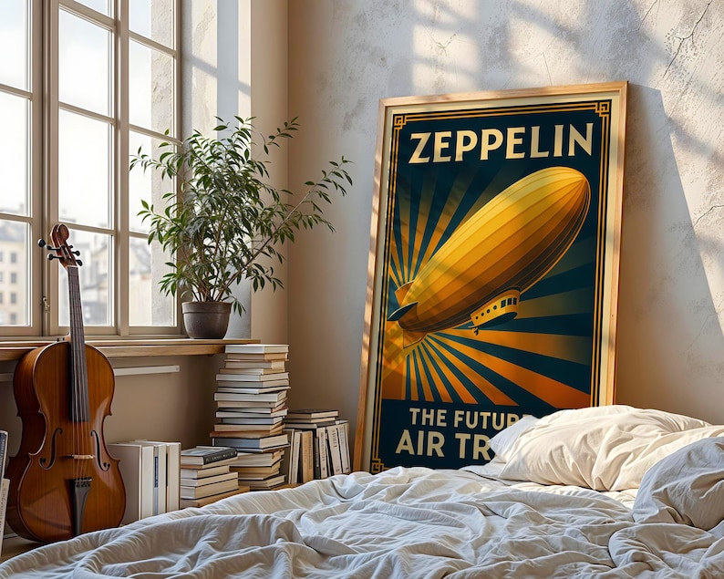 Retro Zeppelin Retro Zeppelin Aviation Poster: Vintage Art Deco Airship Travel Print ...