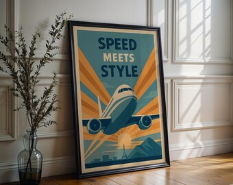 Vintage Airplane Poster: Retro Jet Age Aviation Art (Digital Download)