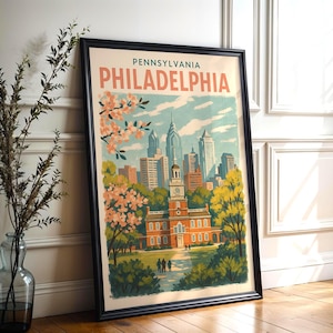 Vintage Philadelphia Travel Poster: Skyline Illustration (Digital Download)