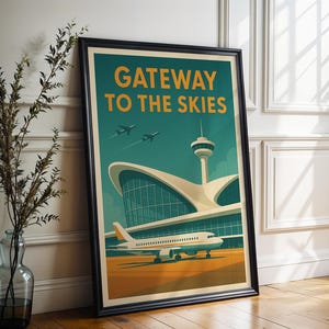 Gateway to the Skies – Retro Futuristic Aviation Poster | Jet Age Mid Century Airport Wall Art | Fine Art Print on Matte Paper