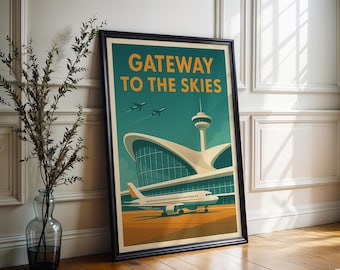 Retro Aviation Poster: Mid-Century Modern Airport Art Print