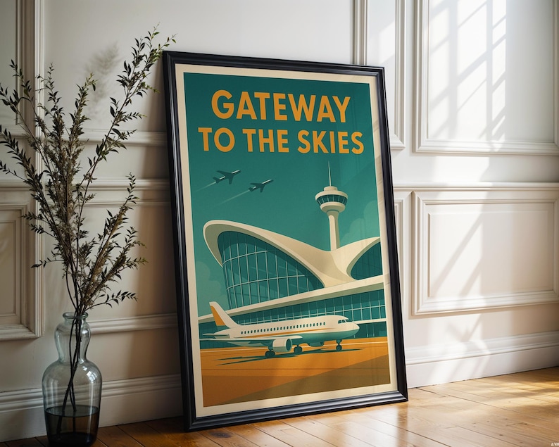 Gateway to the Skies – Retro Futuristic Aviation Poster | Jet Age Mid Century Airport Wall Art | Fine Art Print on Matte Paper