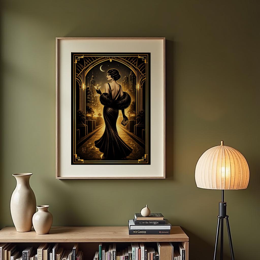 Art Deco Night Poster, Elegant Woman Print, Vintage Glamour Wall Art ...