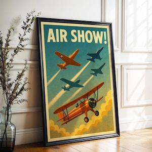 Vintage Air Show Poster: Retro Aviation Art, Biplanes & Jets (Digital Download)