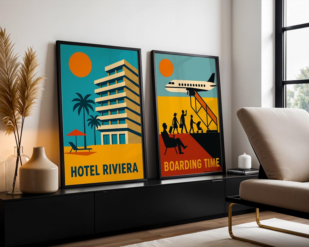 Vintage Travel Poster Set: Retro Mid-century Colorful Art Prints ...