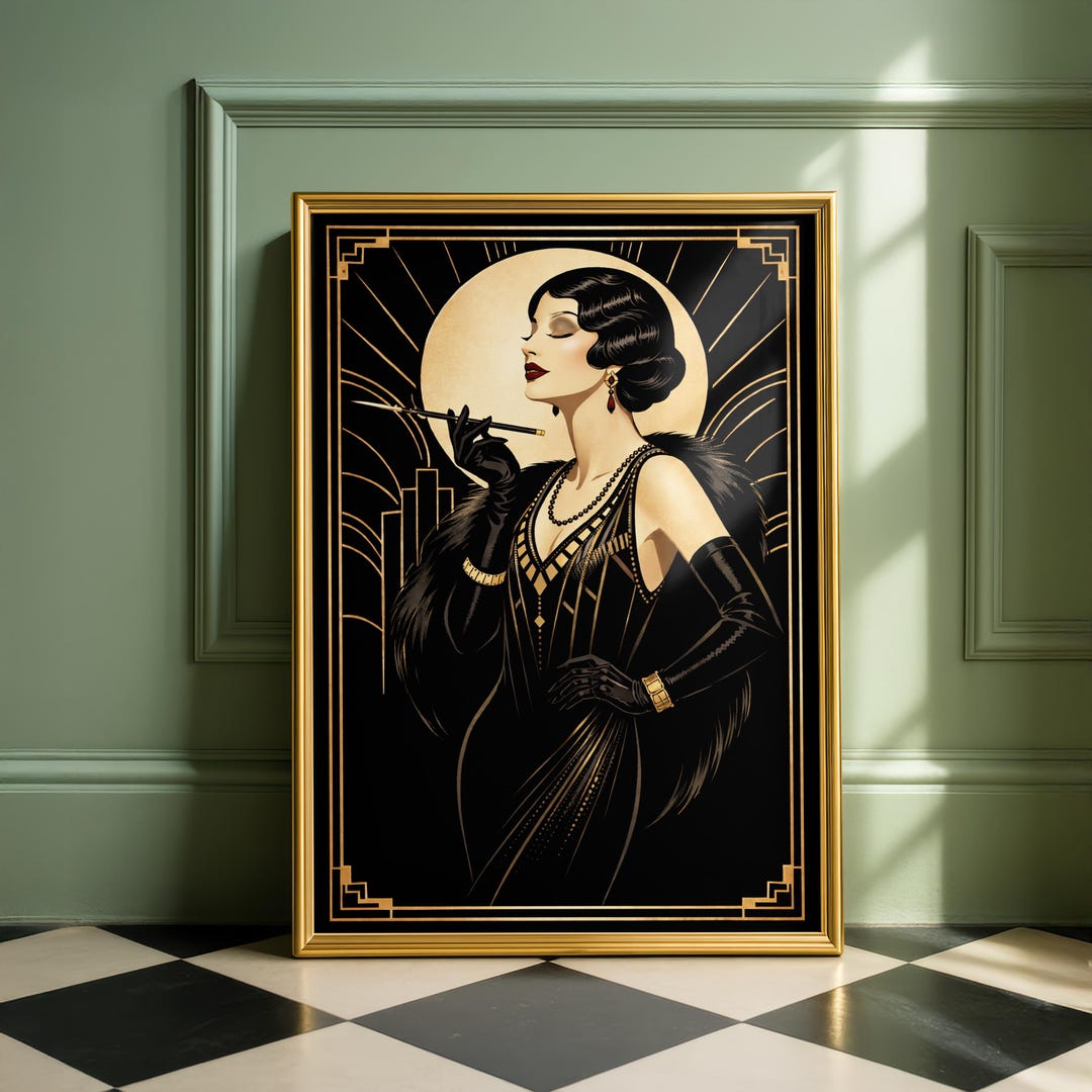Art Deco Woman Print, 1920s Black and Gold Glamour, Fine Art - Etsy UK