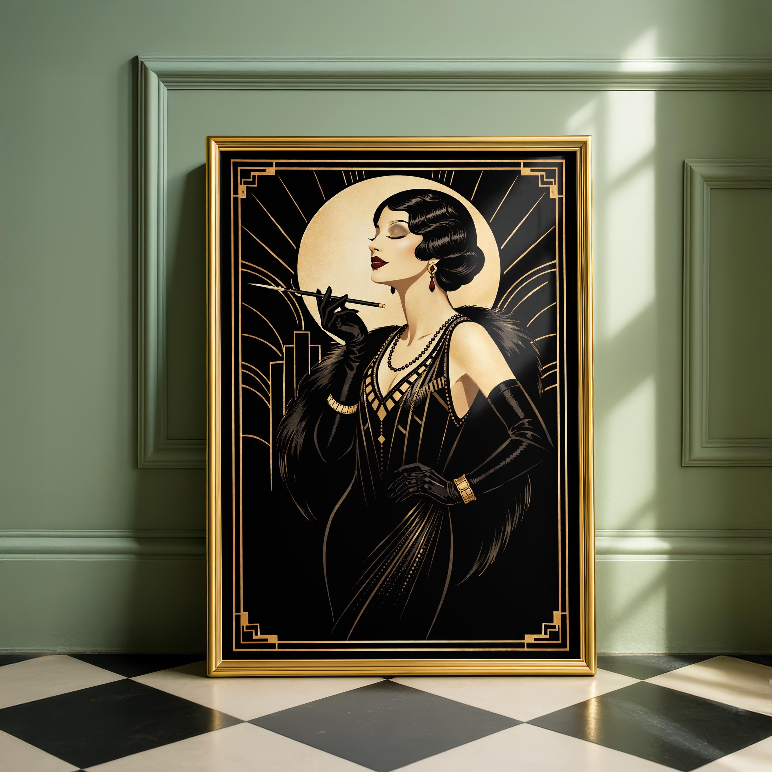 Art Deco Woman Print, 1920s Black and Gold Glamour, Fine Art - Etsy UK