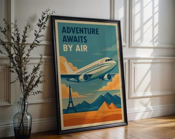 Mid-Century Travel Poster: Retro Jet Age Airplane Print (Digital Download)