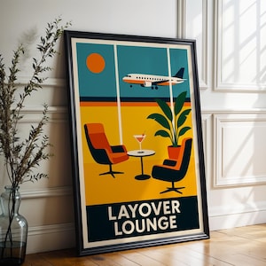 Retro Airport Lounge Poster: Mid-Century Modern Aviation Wall Art