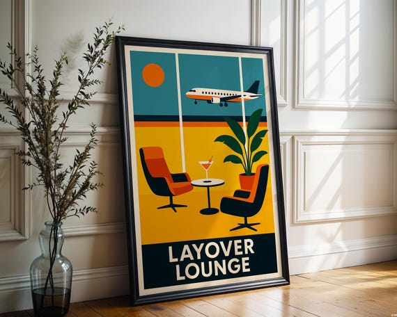 Retro Airport Lounge Poster: Mid-Century Modern Aviation Wall Art
