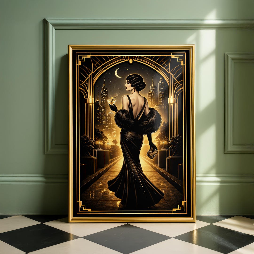 Art Deco Night Poster, Elegant Woman Print, Vintage Glamour Wall Art ...