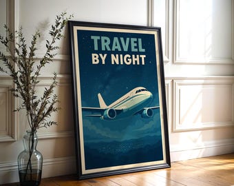 Mid-Century Airplane Poster: Retro Night Flight Wall Art (Digital Download)