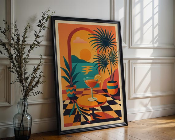 80s Retro Cocktail Print: Sunset Lounge, Tropical Surrealism - Etsy