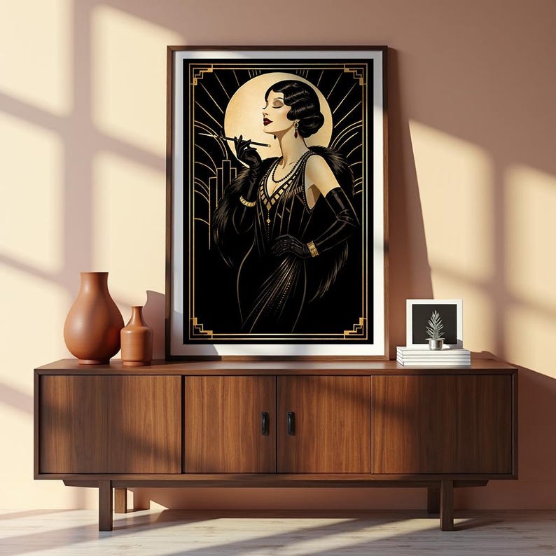 Art Deco Woman Print, 1920s Black and Gold Glamour, Fine Art - Etsy
