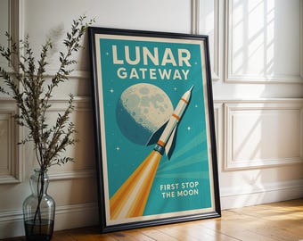 Retro Sci-fi Moon Travel Poster: Mid-century Space Art Print (digital ...