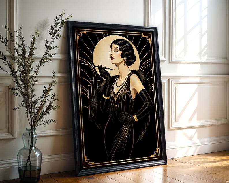 Art Deco Woman Print, 1920s Black and Gold Glamour, Fine Art - Etsy