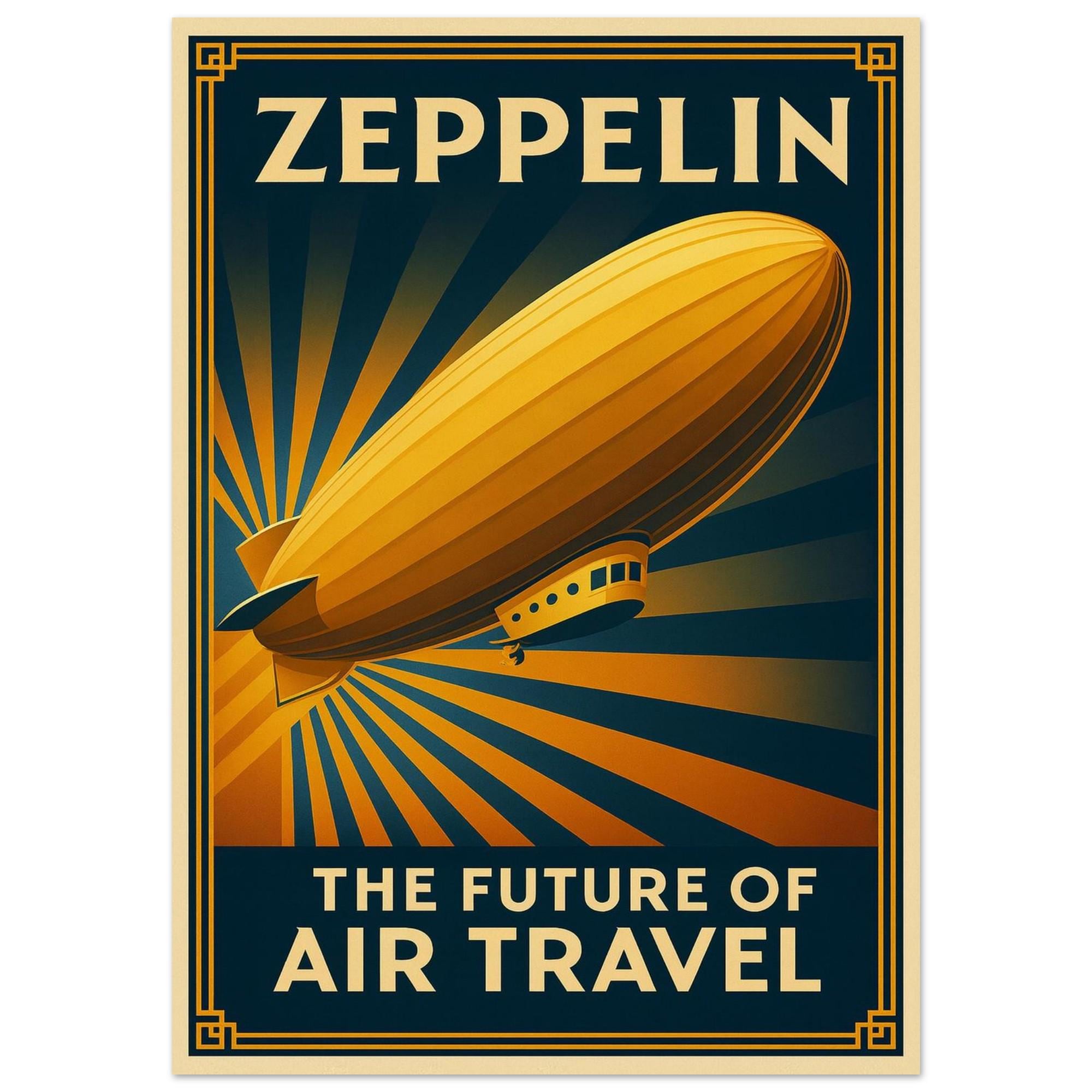 Retro Zeppelin Retro Zeppelin Aviation Poster: Vintage Art Deco Airship Travel Print ...