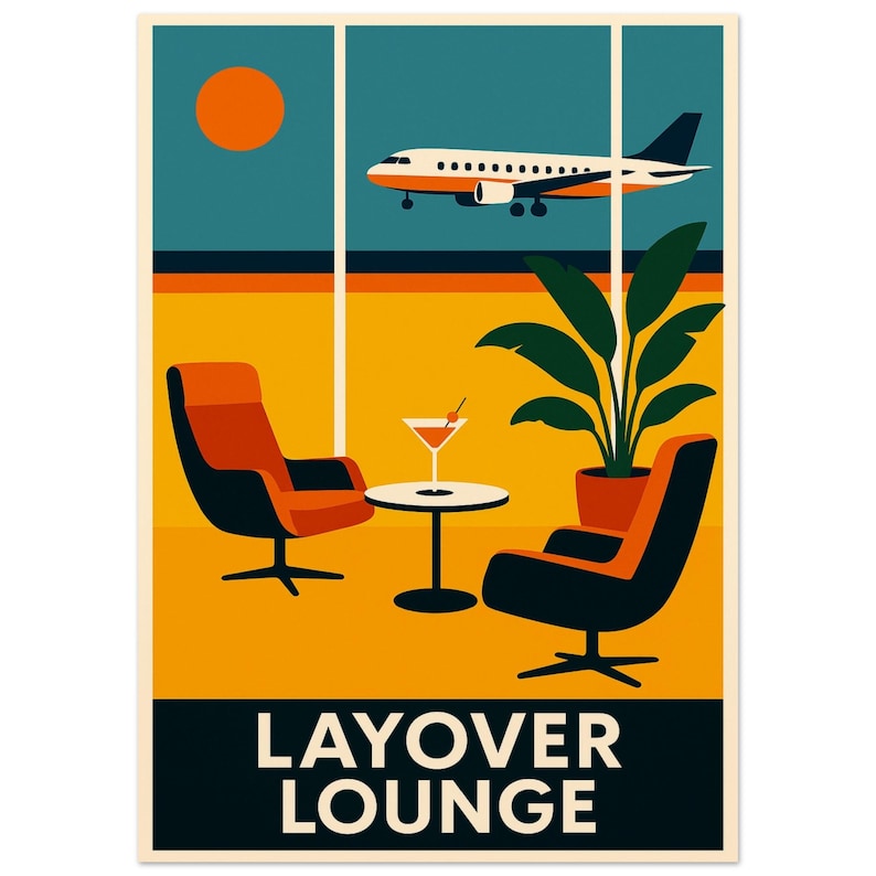 Retro Airport Lounge Poster: Mid-Century Modern Aviation Wall Art image 11