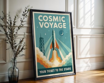 Retro Space Age Rocket Poster | Mid Century Futuristic Travel Print (Digital Download)