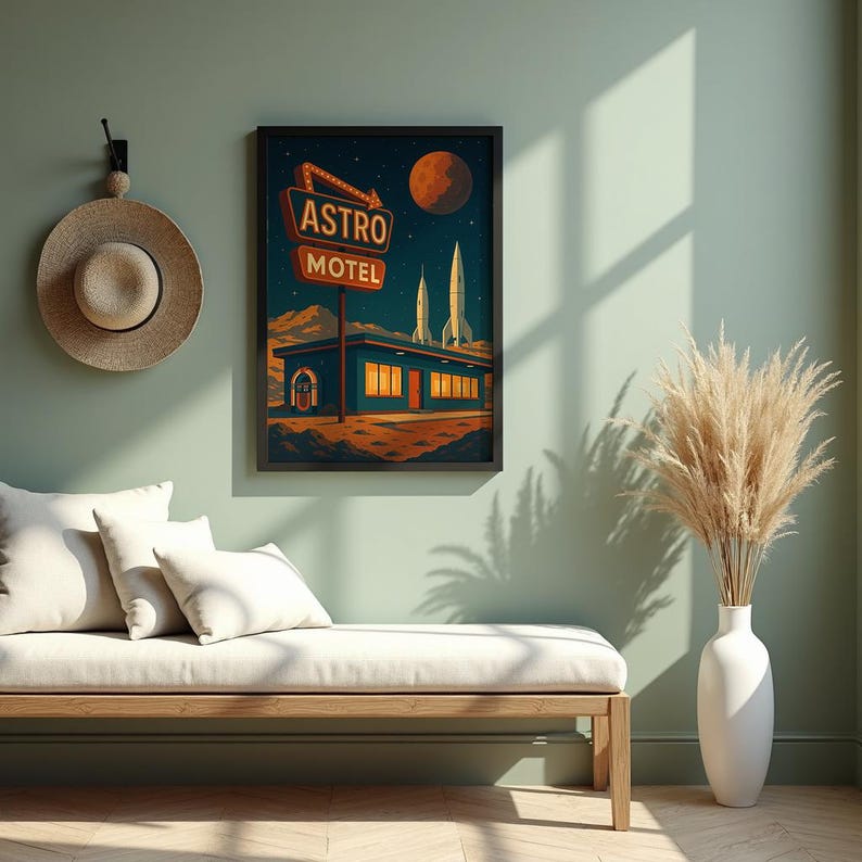 Retro Sci-fi Astro Motel Poster: Mid-century Modern Space Art (digital