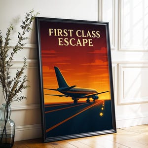 Plakat z podróżą samolotem retro: Sztuka lotnictwa z epoki odrzutowców (pliki JPEG do pobrania w formacie cyfrowym, 300 DPI)