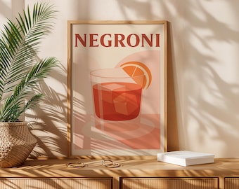 Negroni – Retro Cocktail Poster, Fine Art Print, Classic Bar Wall Art (Unframed)