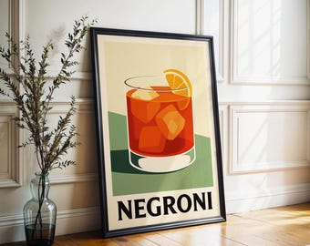 Negroni Cocktail Print: Retro Bar Art, Minimalist Kitchen Decor (Digital Download)