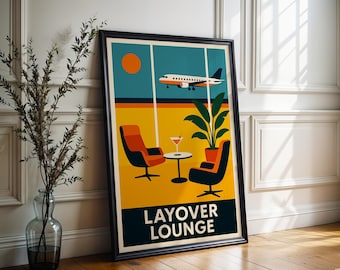 Retro Airport Lounge Poster: Layover Lounge - Mid-Century Modern Aviation Art (Digital Download)